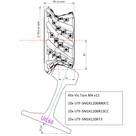 Fraise diabolo tête de rail 1/20 profil UIC60 PRIX SUR DEMANDE